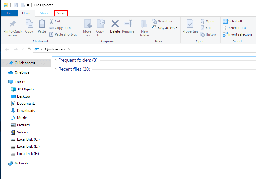 Click on the View tab in File Explorer.