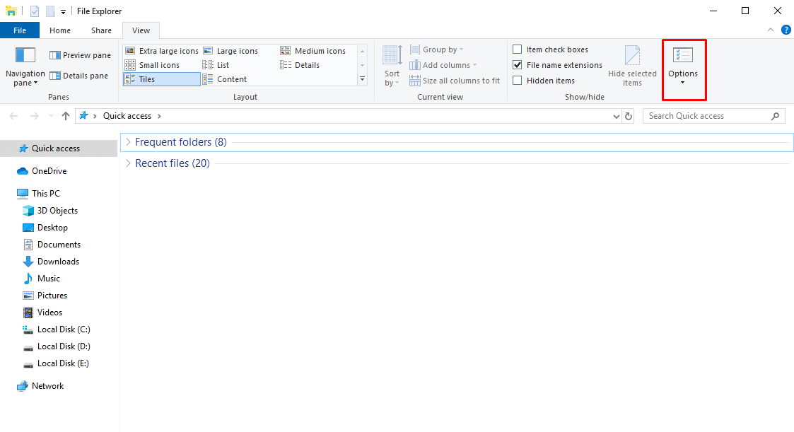 Open the File Explorer folder options.